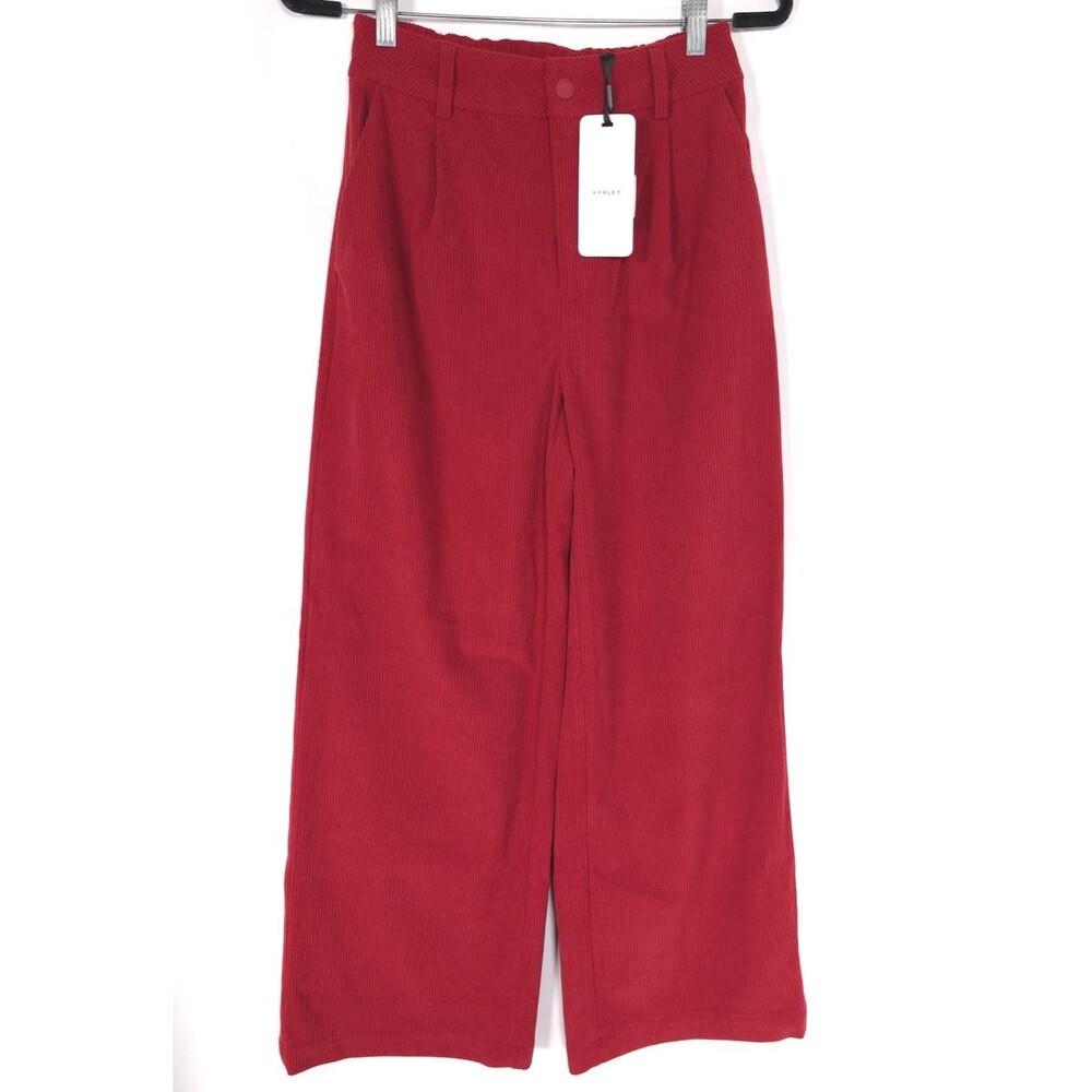 VARLEY Womens New Pants Floris Wide Leg 29.5‎ Corduroy Red SMALL High Rise